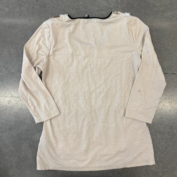 Vintage Y2K Amanda Green Embellished Floral Long Sleeve Beige Tunic Blouse M - Picture 2 of 5